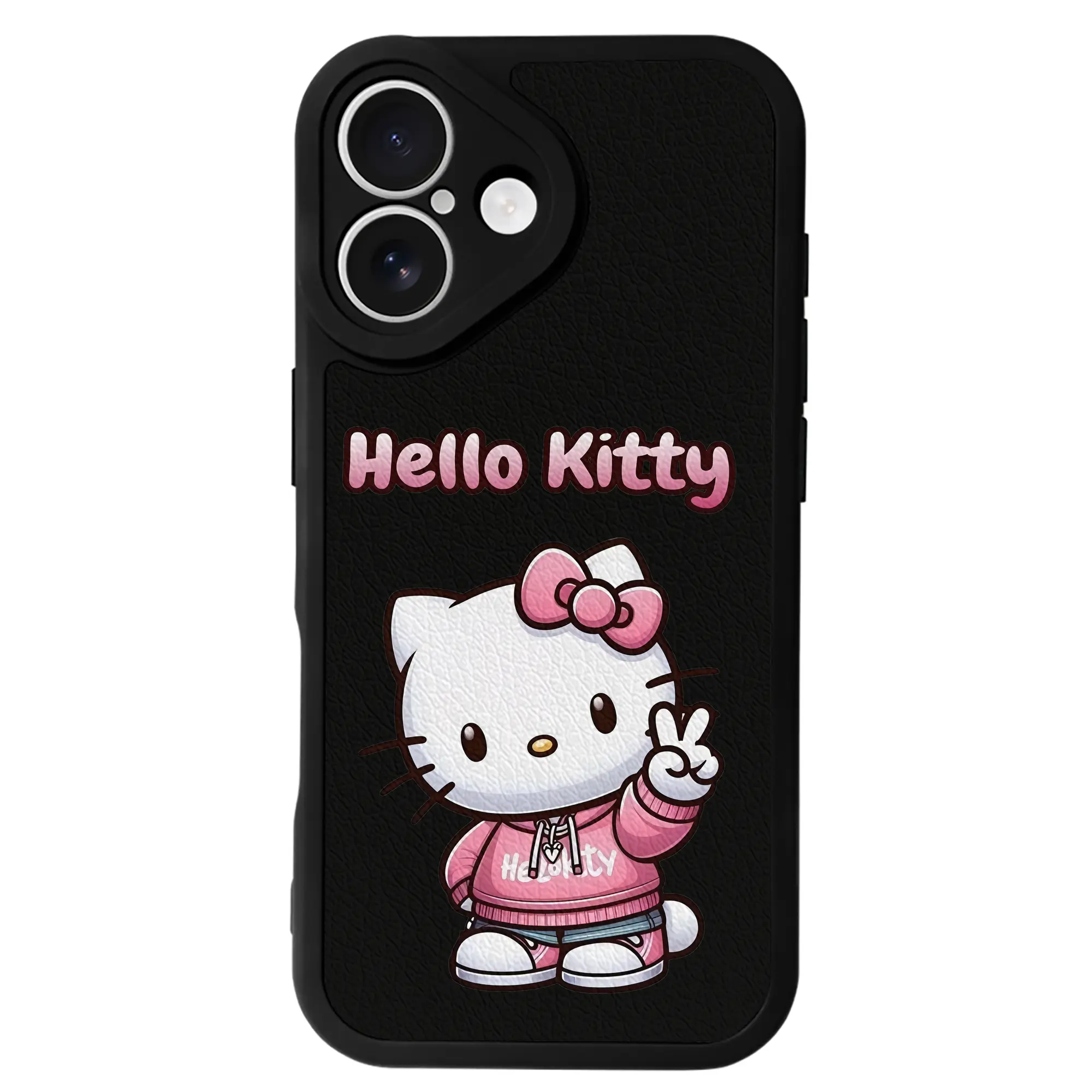 サンリオ グッズ,ハローキティ - IPhone 16シリーズ対応 ・ シリコンスマホケース ・ レザー調 ・ 高精度フィット ・ 耐衝撃 ・ ワイヤレス充電対応 ・ 精密カット